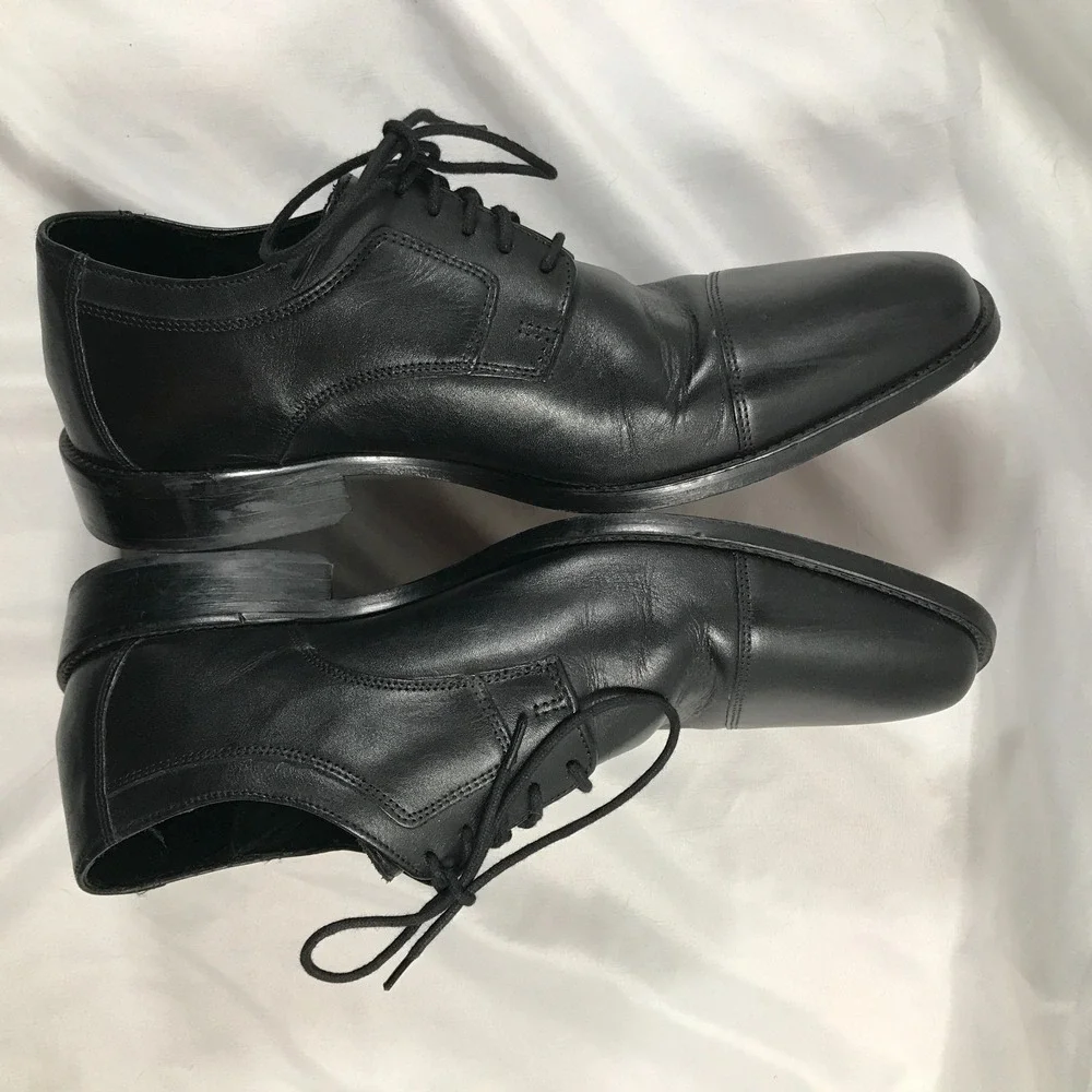 Johnston & Murphy Cap Toe Oxford Lace Up Black Leather Shoes Mens‎ US 10M EU 43